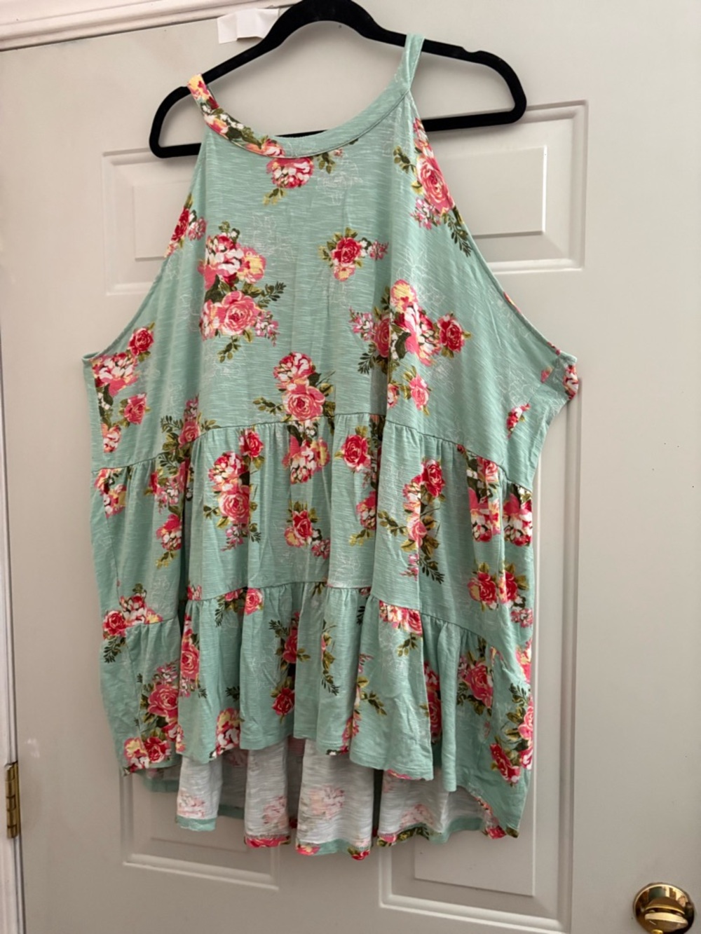 torrid Mint Floral Tiered Halter Tank with Pink Roses